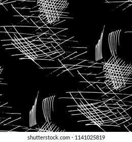 Various Pencil Hatches. Seamless Black White Texture with Hand Drawn Lines. Vintage Background for Cloth, Dress, Linen. Vertical, Horizontal and Diagonal Strokes. Grunge Vector Texture