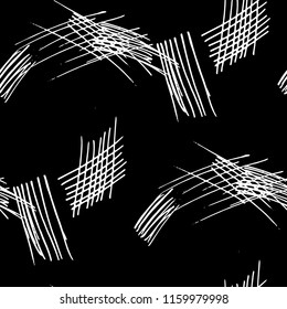 Various Pencil Hatches. Seamless Black White Pattern with Chaotic Hand Drawn Lines. Retro Background for Paper, Print, Underwear. Vertical, Horizontal and Diagonal Strokes. Grunge Vector