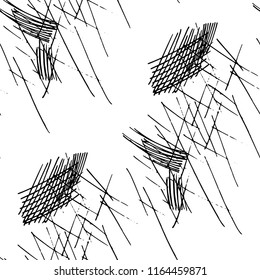 Various Pencil Hatches. Seamless Black White Texture with Hand Drawn Lines. Modern Background for Curtain, Dress, Tablecloth. Vertical, Horizontal and Diagonal Strokes. Grunge Vector Texture