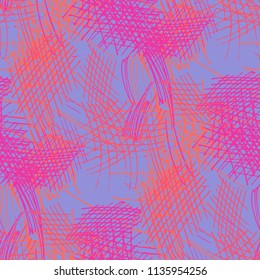 Various Pencil Hatches. Seamless Pattern with chaotic Hand Drawn Lines. Retro Background for Textile, Paper, Print. Vertical, Horizontal and Diagonal Strokes. Grunge Vector Texture