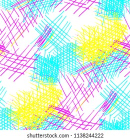 Various Pencil Hatches. Seamless Pattern with chaotic Hand Drawn Lines. Retro Background for Calico, Paper, Print. Vertical, Horizontal and Diagonal Strokes. Grunge Vector Texture