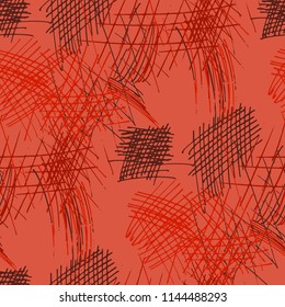 Various Pencil Hatches. Seamless Pattern with chaotic Hand Drawn Lines. Retro Background for Print, Wallpaper, Swimwear. Vertical, Horizontal and Diagonal Strokes. Grunge Vector Texture