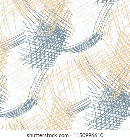 Various Pencil Hatches. Seamless Pattern with chaotic Hand Drawn Lines. Vintage Background for Calico, Fabric, Print. Vertical, Horizontal and Diagonal Strokes. Grunge Vector Texture