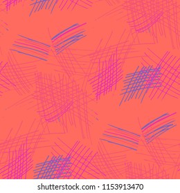 Various Pencil Hatches. Seamless Pattern with chaotic Hand Drawn Lines. Retro Background for Textile, Shirt, Fabric. Vertical, Horizontal and Diagonal Strokes. Grunge Vector Texture