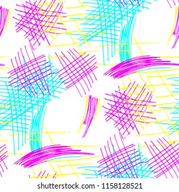 Various Pencil Hatches. Seamless Pattern with chaotic Hand Drawn Lines. Retro Background for Curtain, Shirt, Tablecloth. Vertical, Horizontal and Diagonal Strokes. Grunge Vector Texture