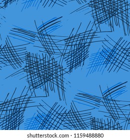 Various Pencil Hatches. Seamless Pattern with chaotic Hand Drawn Lines. Trendy Background for Calico, Paper, Print. Vertical, Horizontal and Diagonal Strokes. Grunge Vector Texture