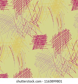 Various Pencil Hatches. Seamless Pattern with chaotic Hand Drawn Lines. Vintage Background for Curtain, Shirt, Fabric. Vertical, Horizontal and Diagonal Strokes. Grunge Vector Texture