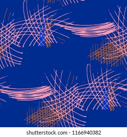 Various Pencil Hatches. Seamless Pattern with chaotic Hand Drawn Lines. Retro Background for Cloth, Dress, Tablecloth. Vertical, Horizontal and Diagonal Strokes. Grunge Vector Texture