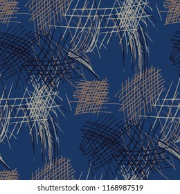 Various Pencil Hatches. Seamless Pattern with chaotic Hand Drawn Lines. Trendy Background for Cloth, Wallpaper, Linen. Vertical, Horizontal and Diagonal Strokes. Grunge Vector Texture