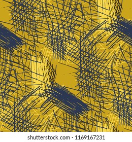 Various Pencil Hatches. Seamless Pattern with chaotic Hand Drawn Lines. Retro Background for Curtain, Dress, Tablecloth. Vertical, Horizontal and Diagonal Strokes. Grunge Vector Texture