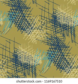 Various Pencil Hatches. Seamless Pattern with chaotic Hand Drawn Lines. Retro Background for Paper, Wallpaper, Underwear. Vertical, Horizontal and Diagonal Strokes. Grunge Vector Texture