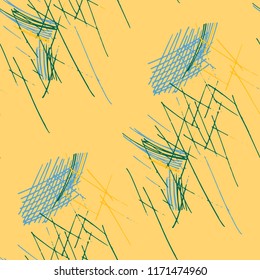 Various Pencil Hatches. Seamless Pattern with chaotic Hand Drawn Lines. Trendy Background for Cloth, Wallpaper, Linen. Vertical, Horizontal and Diagonal Strokes. Grunge Vector Texture