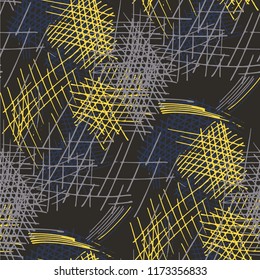 Various Pencil Hatches. Seamless Pattern with chaotic Hand Drawn Lines. Trendy Background for Chintz, Print, Underwear. Vertical, Horizontal and Diagonal Strokes. Grunge Vector Texture
