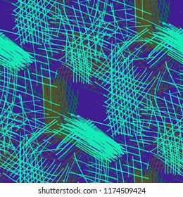 Various Pencil Hatches. Seamless Pattern with chaotic Hand Drawn Lines. Retro Background for Curtain, Dress, Tablecloth. Vertical, Horizontal and Diagonal Strokes. Grunge Vector Texture