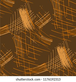Various Pencil Hatches. Seamless Pattern with chaotic Hand Drawn Lines. Trendy Background for Curtain, Shirt, Fabric. Vertical, Horizontal and Diagonal Strokes. Grunge Vector Texture