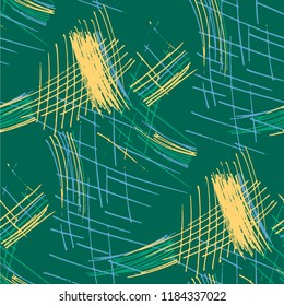 Various Pencil Hatches. Seamless Pattern with chaotic Hand Drawn Lines. Modern Background for Cloth, Dress, Linen. Vertical, Horizontal and Diagonal Strokes. Grunge Vector Texture