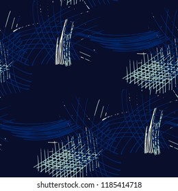 Various Pencil Hatches. Seamless Pattern with chaotic Hand Drawn Lines. Vintage Background for Curtain, Shirt, Fabric. Vertical, Horizontal and Diagonal Strokes. Grunge Vector Texture