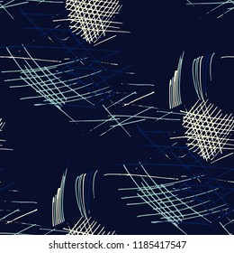 Various Pencil Hatches. Seamless Pattern with chaotic Hand Drawn Lines. Retro Background for Chintz, Wallpaper, Swimwear. Vertical, Horizontal and Diagonal Strokes. Grunge Vector Texture
