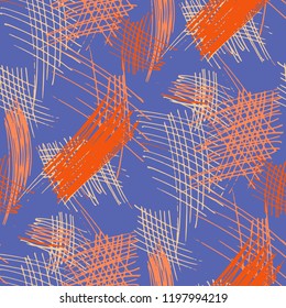 Various Pencil Hatches. Seamless Pattern with chaotic Hand Drawn Lines. Trendy Background for Chintz, Wallpaper, Swimwear. Vertical, Horizontal and Diagonal Strokes. Grunge Vector Texture