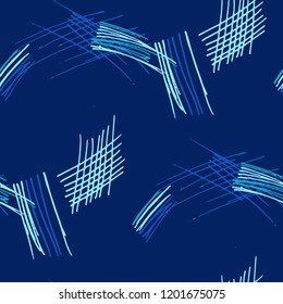 Various Pencil Hatches. Seamless Pattern with chaotic Hand Drawn Lines. Modern Background for Curtain, Shirt, Fabric. Vertical, Horizontal and Diagonal Strokes. Grunge Vector Texture