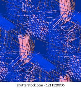 Various Pencil Hatches. Seamless Pattern with chaotic Hand Drawn Lines. Retro Background for Calico, Fabric, Print. Vertical, Horizontal and Diagonal Strokes. Grunge Vector Texture
