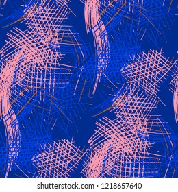 Various Pencil Hatches. Seamless Pattern with chaotic Hand Drawn Lines. Trendy Background for Chintz, Print, Swimwear. Vertical, Horizontal and Diagonal Strokes. Grunge Vector Texture
