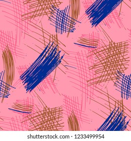 Various Pencil Hatches. Seamless Pattern with chaotic Hand Drawn Lines. Vintage Background for Cloth, Wallpaper, Linen. Vertical, Horizontal and Diagonal Strokes. Grunge Vector Texture