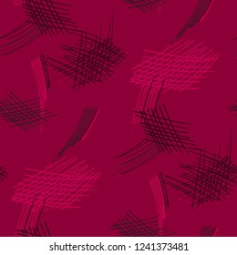 Various Pencil Hatches. Seamless Pattern with chaotic Hand Drawn Lines. Retro Background for Curtain, Shirt, Tablecloth. Vertical, Horizontal and Diagonal Strokes. Grunge Vector Texture