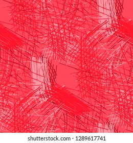 Various Pencil Hatches. Seamless Pattern with chaotic Hand Drawn Lines. Retro Background for Chintz, Print, Underwear. Vertical, Horizontal and Diagonal Strokes. Grunge Vector Texture