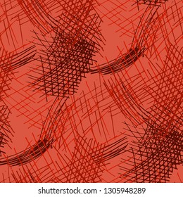 Various Pencil Hatches. Seamless Pattern with chaotic Hand Drawn Lines. Modern Background for Textile, Paper, Print. Vertical, Horizontal and Diagonal Strokes. Grunge Vector Texture