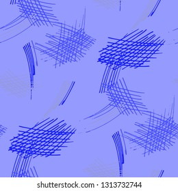 Various Pencil Hatches. Seamless Pattern with chaotic Hand Drawn Lines. Trendy Background for Cloth, Dress, Tablecloth. Vertical, Horizontal and Diagonal Strokes. Grunge Vector Texture