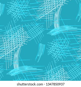 Various Pencil Hatches. Seamless Pattern with chaotic Hand Drawn Lines. Vintage Background for Curtain, Shirt, Tablecloth. Vertical, Horizontal and Diagonal Strokes. Grunge Vector Texture