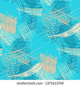 Various Pencil Hatches. Seamless Pattern with chaotic Hand Drawn Lines. Vintage Background for Curtain, Shirt, Fabric. Vertical, Horizontal and Diagonal Strokes. Grunge Vector Texture