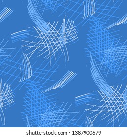 Various Pencil Hatches. Seamless Pattern with chaotic Hand Drawn Lines. Retro Background for Chintz, Print, Swimwear. Vertical, Horizontal and Diagonal Strokes. Grunge Vector Texture