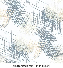 Various Pencil Hatches. Seamless Texture with chaotic Hand Drawn Lines. Modern Background for Curtain, Dress, Tablecloth. Vertical, Horizontal and Diagonal Strokes. Grunge Vector Texture