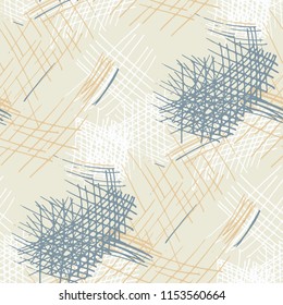 Various Pencil Hatches. Seamless Texture with chaotic Hand Drawn Lines. Vintage Background for Cloth, Dress, Tablecloth. Vertical, Horizontal and Diagonal Strokes. Grunge Vector Texture