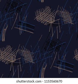 Various Pencil Hatches. Seamless Texture with chaotic Hand Drawn Lines. Retro Background for Curtain, Dress, Tablecloth. Vertical, Horizontal and Diagonal Strokes. Grunge Vector Texture
