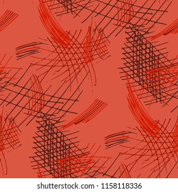 Various Pencil Hatches. Seamless Texture with chaotic Hand Drawn Lines. Retro Background for Chintz, Wallpaper, Swimwear. Vertical, Horizontal and Diagonal Strokes. Grunge Vector Texture