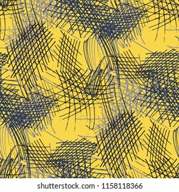Various Pencil Hatches. Seamless Texture with chaotic Hand Drawn Lines. Trendy Background for Cloth, Dress, Tablecloth. Vertical, Horizontal and Diagonal Strokes. Grunge Vector Texture