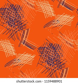 Various Pencil Hatches. Seamless Texture with chaotic Hand Drawn Lines. Trendy Background for Curtain, Dress, Tablecloth. Vertical, Horizontal and Diagonal Strokes. Grunge Vector Texture