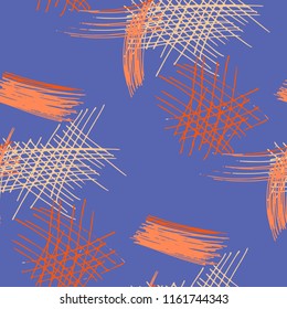 Various Pencil Hatches. Seamless Texture with chaotic Hand Drawn Lines. Vintage Background for Curtain, Shirt, Fabric. Vertical, Horizontal and Diagonal Strokes. Grunge Vector Texture