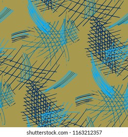 Various Pencil Hatches. Seamless Texture with chaotic Hand Drawn Lines. Modern Background for Cloth, Dress, Tablecloth. Vertical, Horizontal and Diagonal Strokes. Grunge Vector Texture