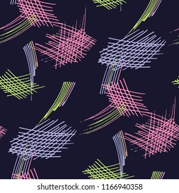 Various Pencil Hatches. Seamless Texture with chaotic Hand Drawn Lines. Retro Background for Textile, Paper, Print. Vertical, Horizontal and Diagonal Strokes. Grunge Vector Texture