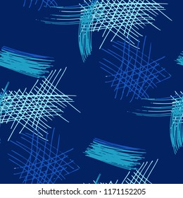 Various Pencil Hatches. Seamless Texture with chaotic Hand Drawn Lines. Modern Background for Chintz, Wallpaper, Swimwear. Vertical, Horizontal and Diagonal Strokes. Grunge Vector Texture