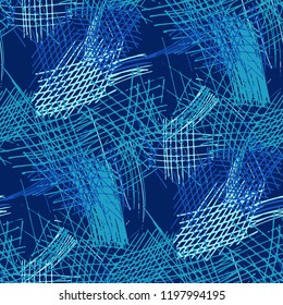Various Pencil Hatches. Seamless Texture with chaotic Hand Drawn Lines. Trendy Background for Curtain, Dress, Tablecloth. Vertical, Horizontal and Diagonal Strokes. Grunge Vector Texture
