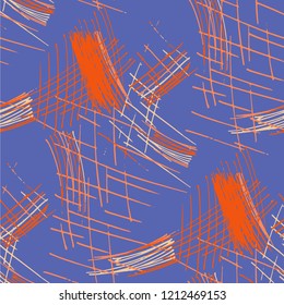 Various Pencil Hatches. Seamless Texture with chaotic Hand Drawn Lines. Retro Background for Chintz, Print, Swimwear. Vertical, Horizontal and Diagonal Strokes. Grunge Vector Texture