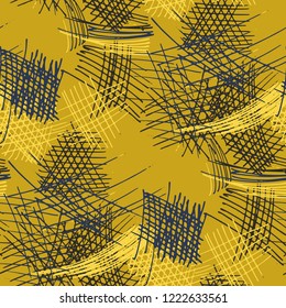 Various Pencil Hatches. Seamless Texture with chaotic Hand Drawn Lines. Retro Background for Paper, Print, Underwear. Vertical, Horizontal and Diagonal Strokes. Grunge Vector Texture