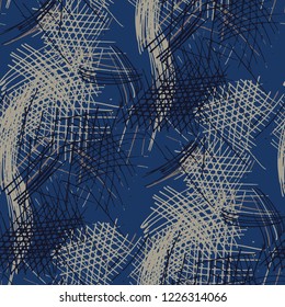 Various Pencil Hatches. Seamless Texture with chaotic Hand Drawn Lines. Modern Background for Cloth, Dress, Linen. Vertical, Horizontal and Diagonal Strokes. Grunge Vector Texture