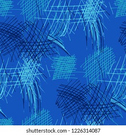 Various Pencil Hatches. Seamless Texture with chaotic Hand Drawn Lines. Retro Background for Paper, Print, Underwear. Vertical, Horizontal and Diagonal Strokes. Grunge Vector Texture