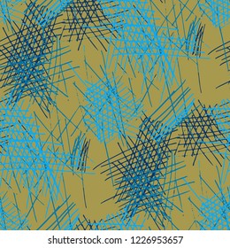Various Pencil Hatches. Seamless Texture with chaotic Hand Drawn Lines. Trendy Background for Chintz, Print, Swimwear. Vertical, Horizontal and Diagonal Strokes. Grunge Vector Texture